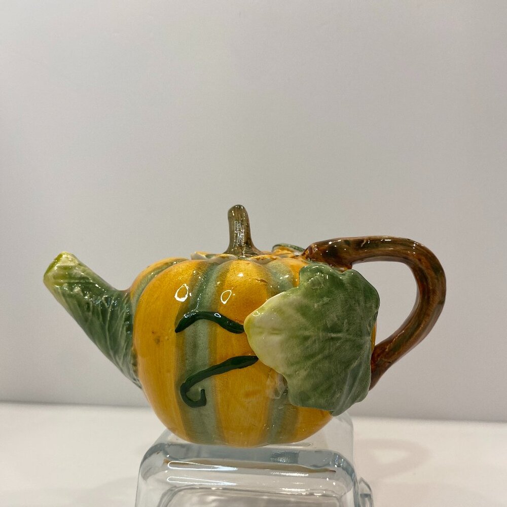 Ceramic Pumpkin Tea pot  (5" H X  7" L  X  4" W)